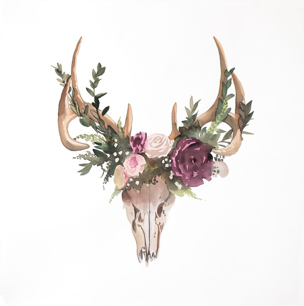 Deer Skull With Flowers Poster Print by Atelier B Art Studio - Item # VARPDXBEGANI404